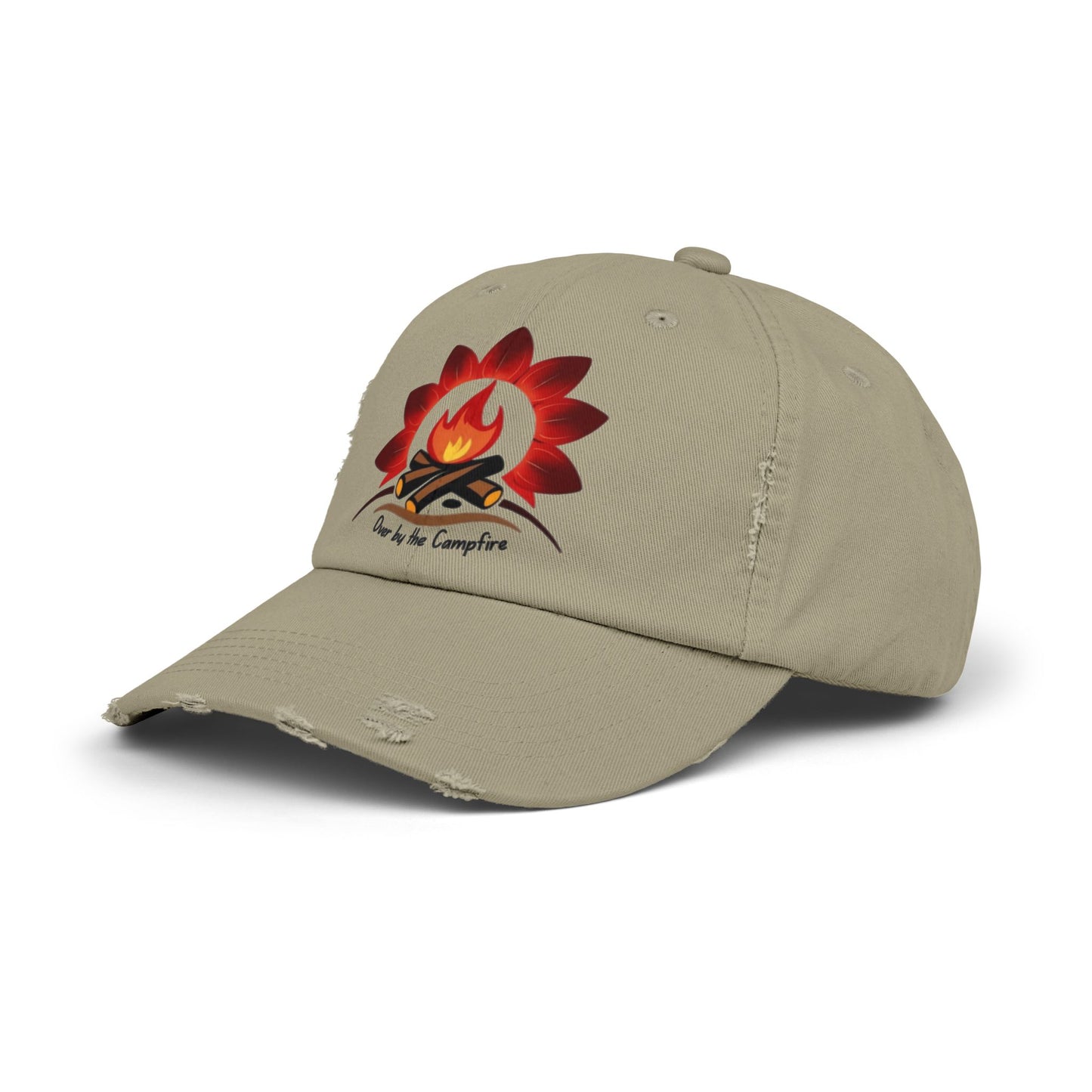Over by the Campfire -Distressed Unisex Cap with Fire and Floral Design, Vintage Style Hat for Casual Wear, Great for Festivals, Daily Outings, Birthdays, [...]