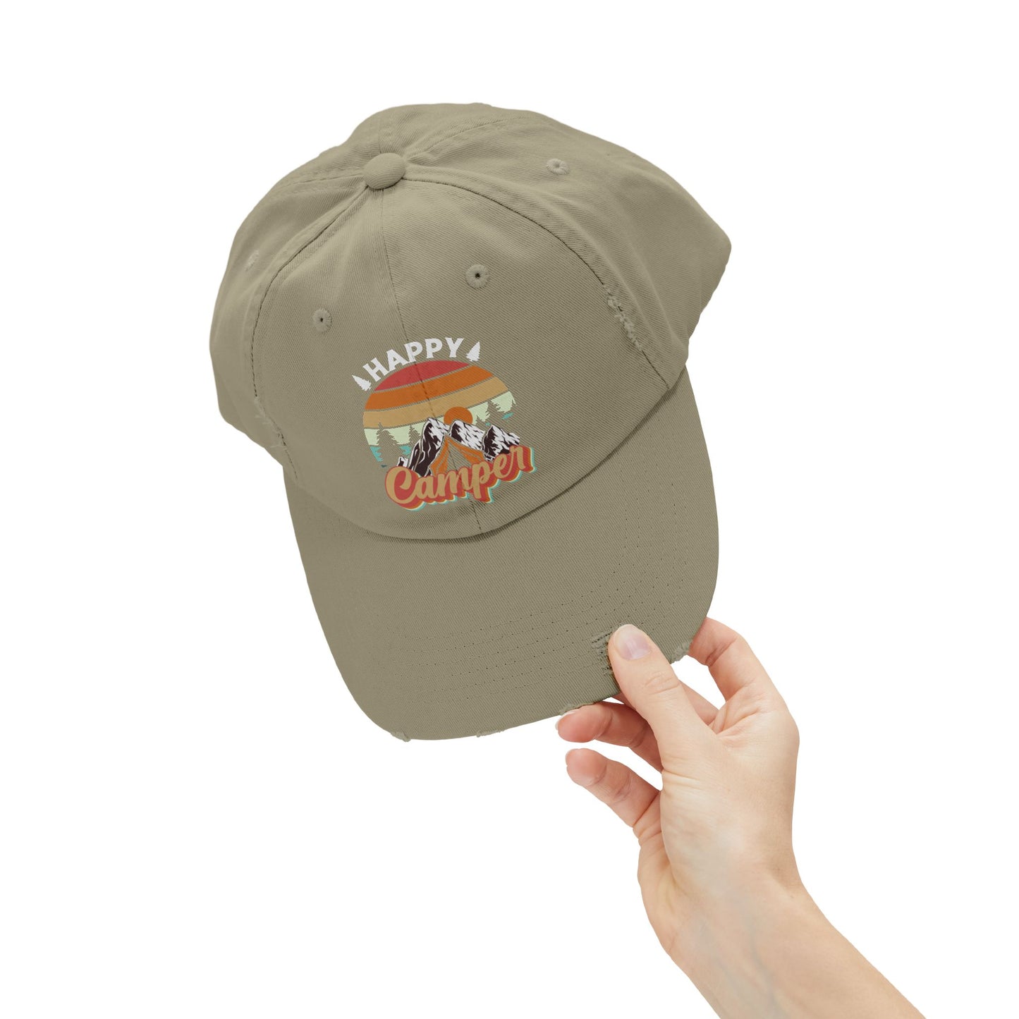 Happy Camper Distressed Cap – Perfect for Outdoor Enthusiasts
