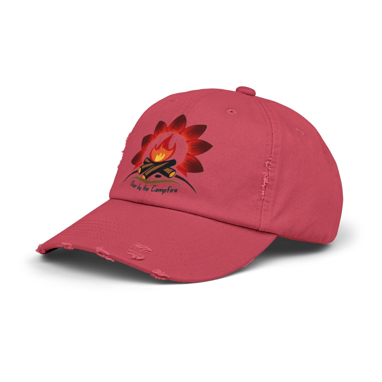 Over by the Campfire -Distressed Unisex Cap with Fire and Floral Design, Vintage Style Hat for Casual Wear, Great for Festivals, Daily Outings, Birthdays, [...]