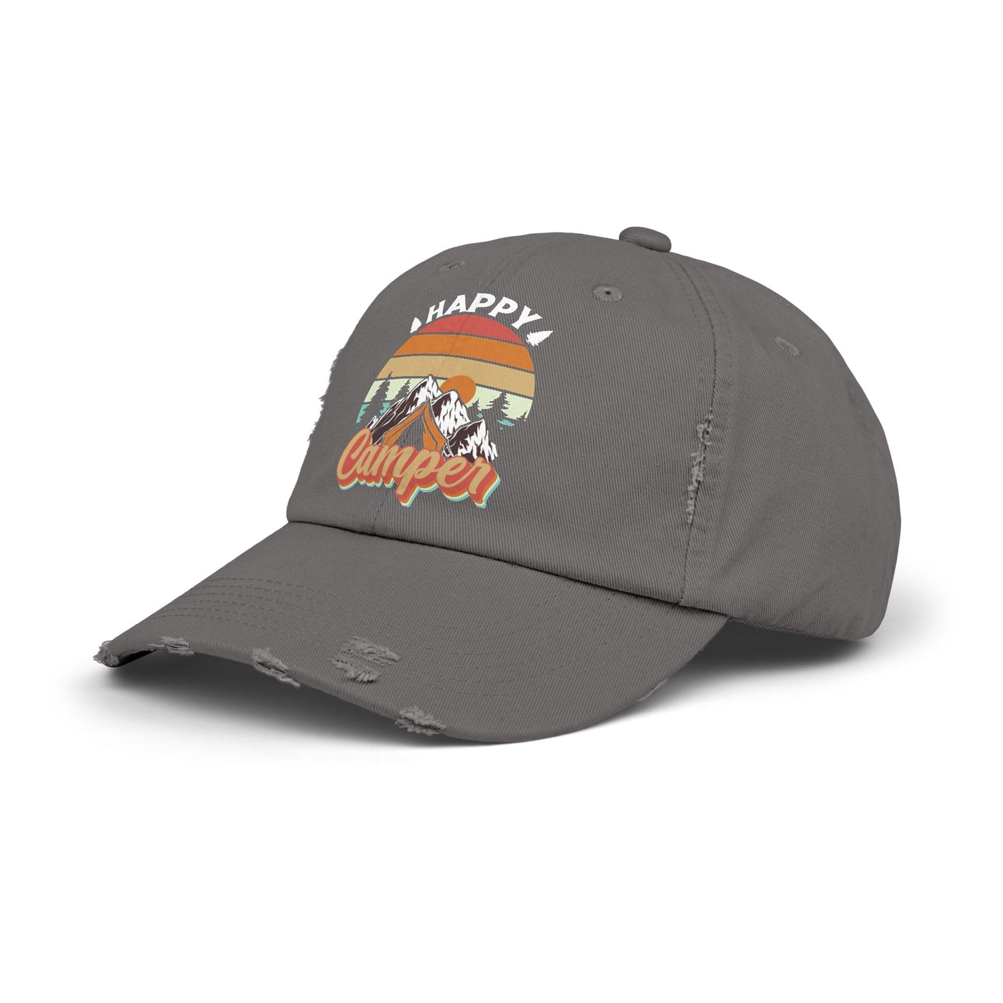 Happy Camper Distressed Cap – Perfect for Outdoor Enthusiasts