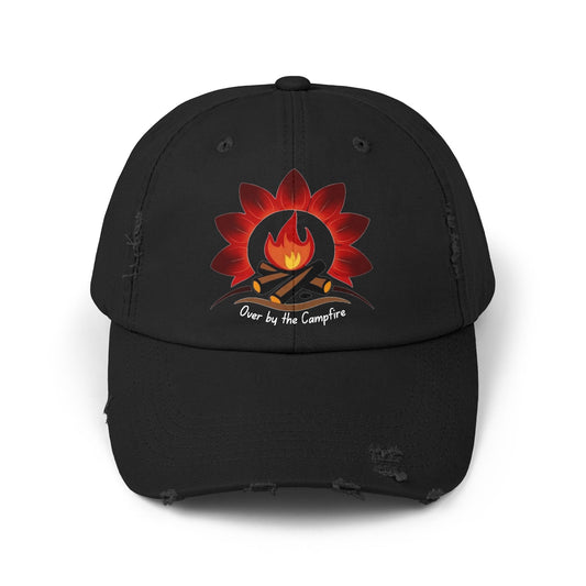 Over by the Campfire -Distressed Unisex Cap with Fire and Floral Design, Vintage Style Hat for Casual Wear, Great for Festivals, Daily Outings, Birthdays, [...]