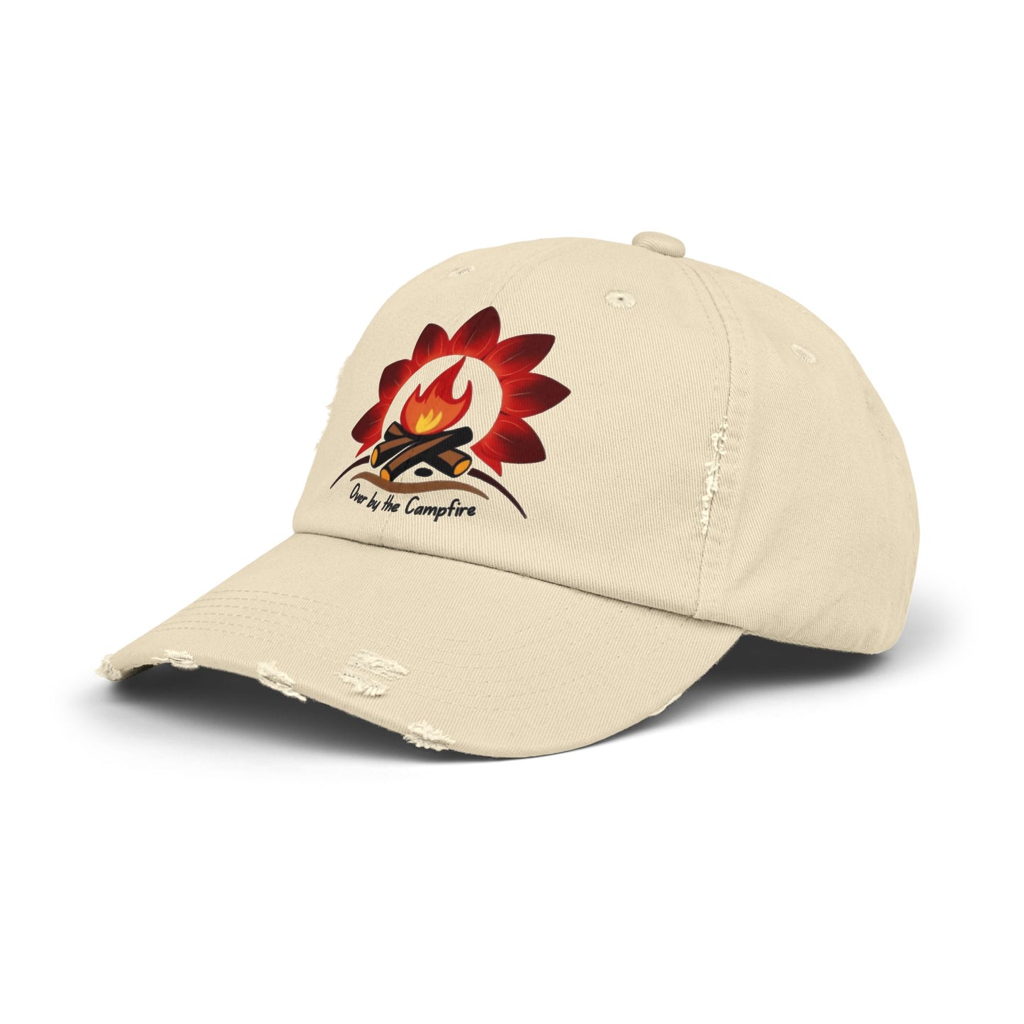 Over by the Campfire -Distressed Unisex Cap with Fire and Floral Design, Vintage Style Hat for Casual Wear, Great for Festivals, Daily Outings, Birthdays, [...]