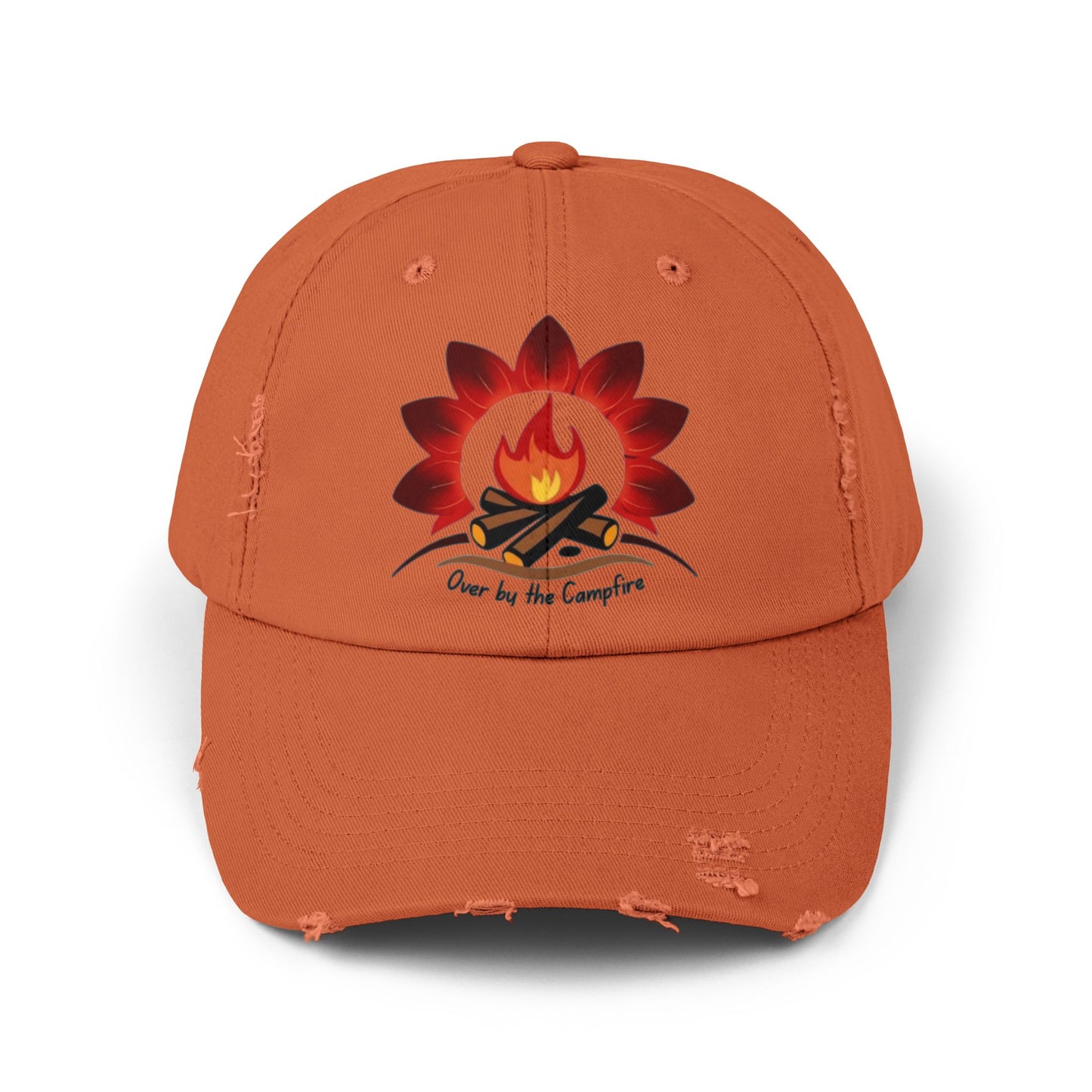 Over by the Campfire -Distressed Unisex Cap with Fire and Floral Design, Vintage Style Hat for Casual Wear, Great for Festivals, Daily Outings, Birthdays, [...]