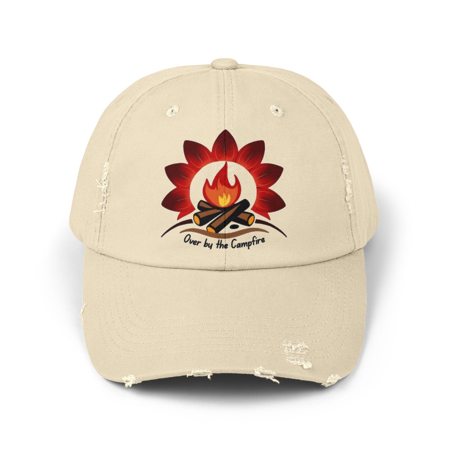 Over by the Campfire -Distressed Unisex Cap with Fire and Floral Design, Vintage Style Hat for Casual Wear, Great for Festivals, Daily Outings, Birthdays, [...]