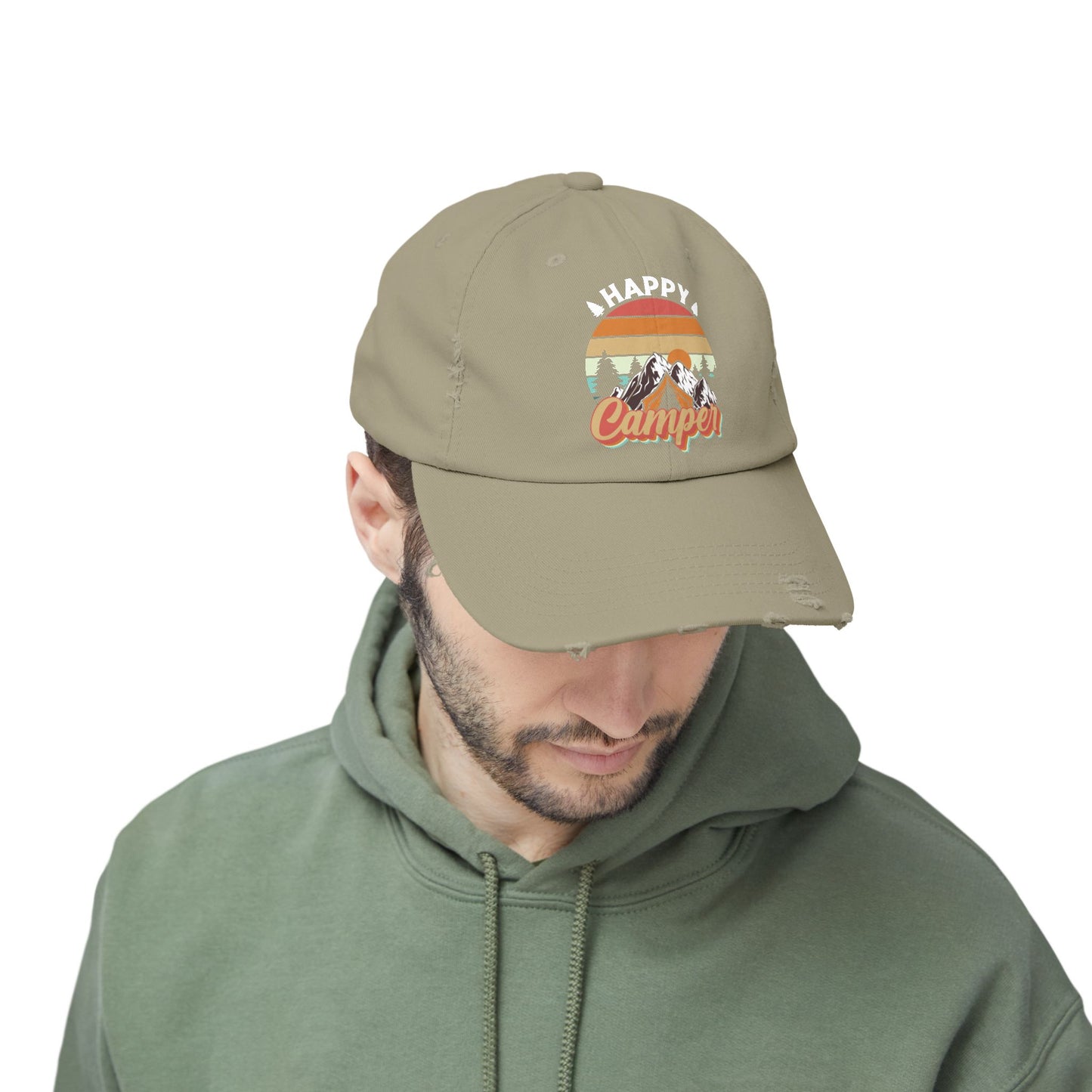 Happy Camper Distressed Cap – Perfect for Outdoor Enthusiasts