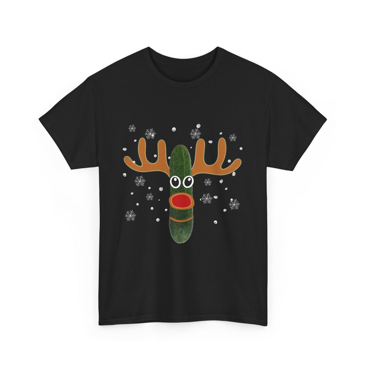 Pickle Reindeer Christmas Tee — Funny Holiday Shirt with Snowflakes