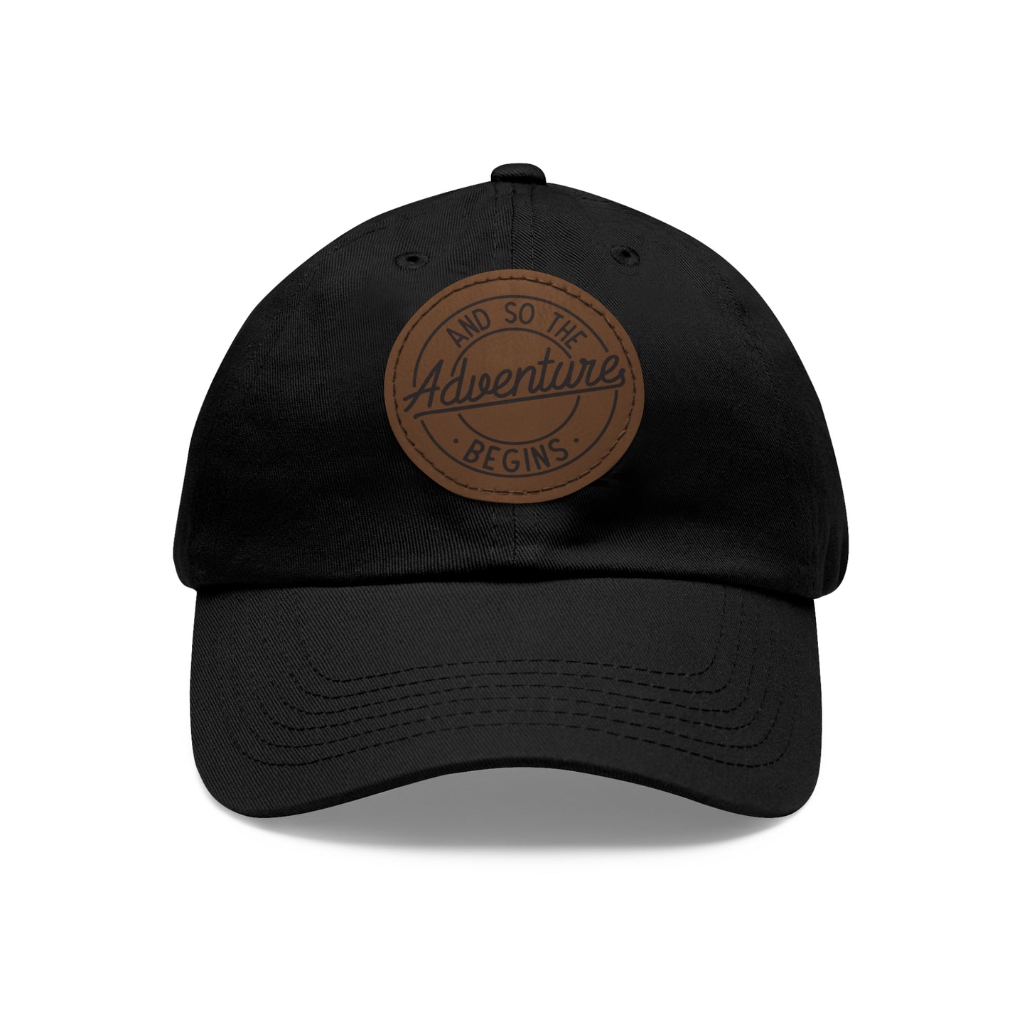 Adventure Begins Dad Hat with Leather Patch | Red Casual Cap