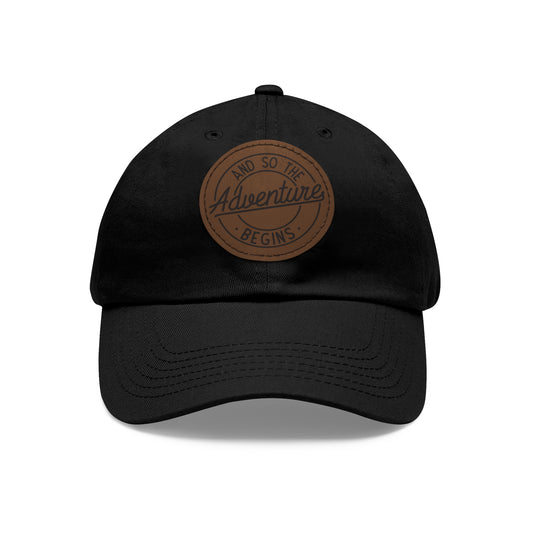 Adventure Begins Dad Hat with Leather Patch | Red Casual Cap