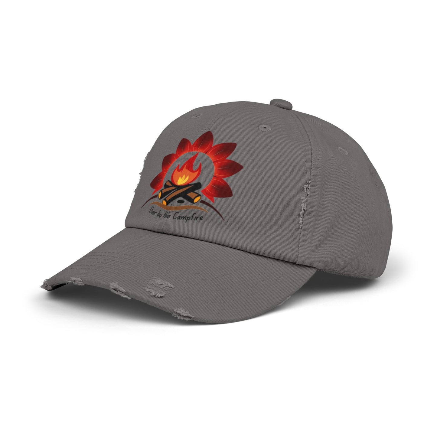 Over by the Campfire -Distressed Unisex Cap with Fire and Floral Design, Vintage Style Hat for Casual Wear, Great for Festivals, Daily Outings, Birthdays, [...]