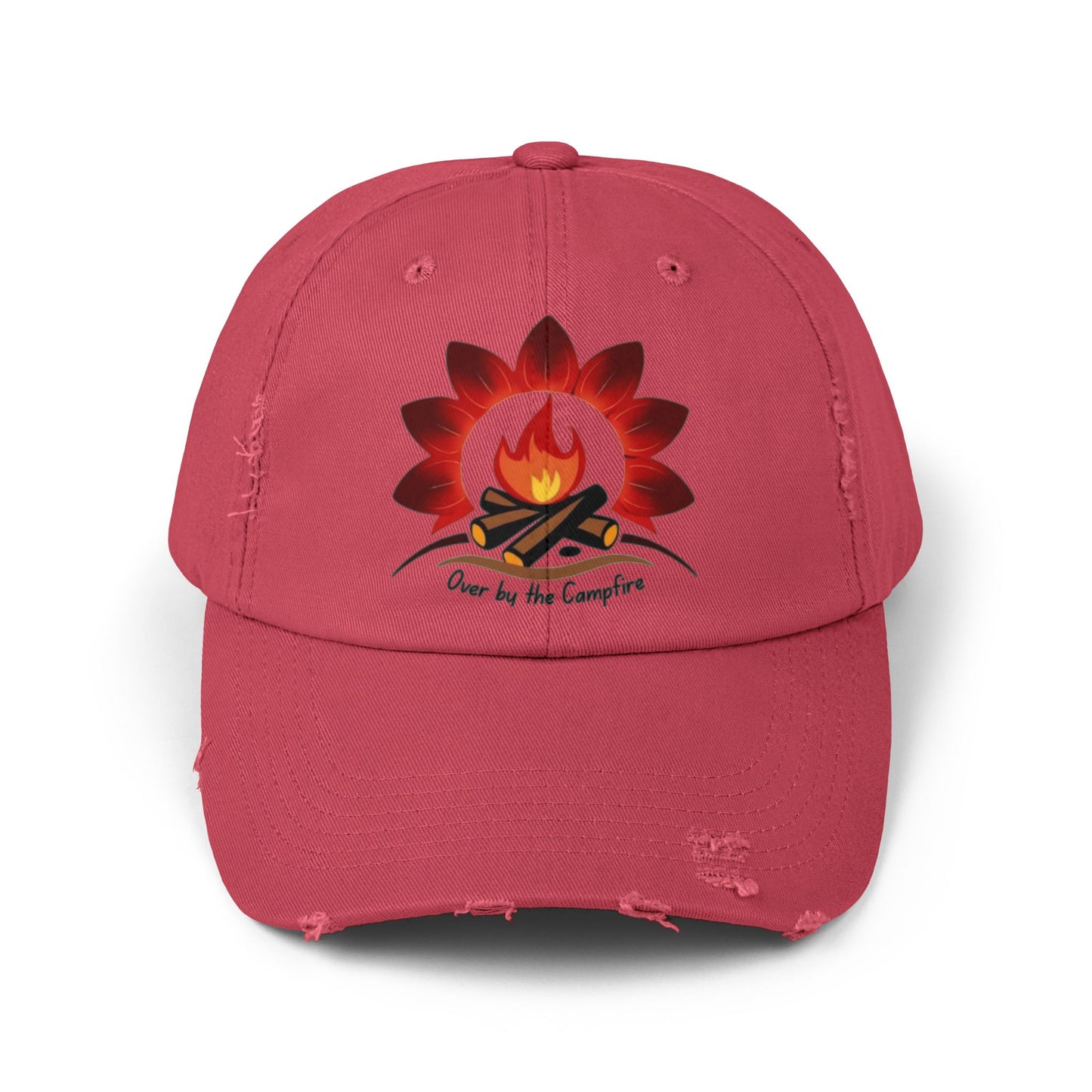 Over by the Campfire -Distressed Unisex Cap with Fire and Floral Design, Vintage Style Hat for Casual Wear, Great for Festivals, Daily Outings, Birthdays, [...]