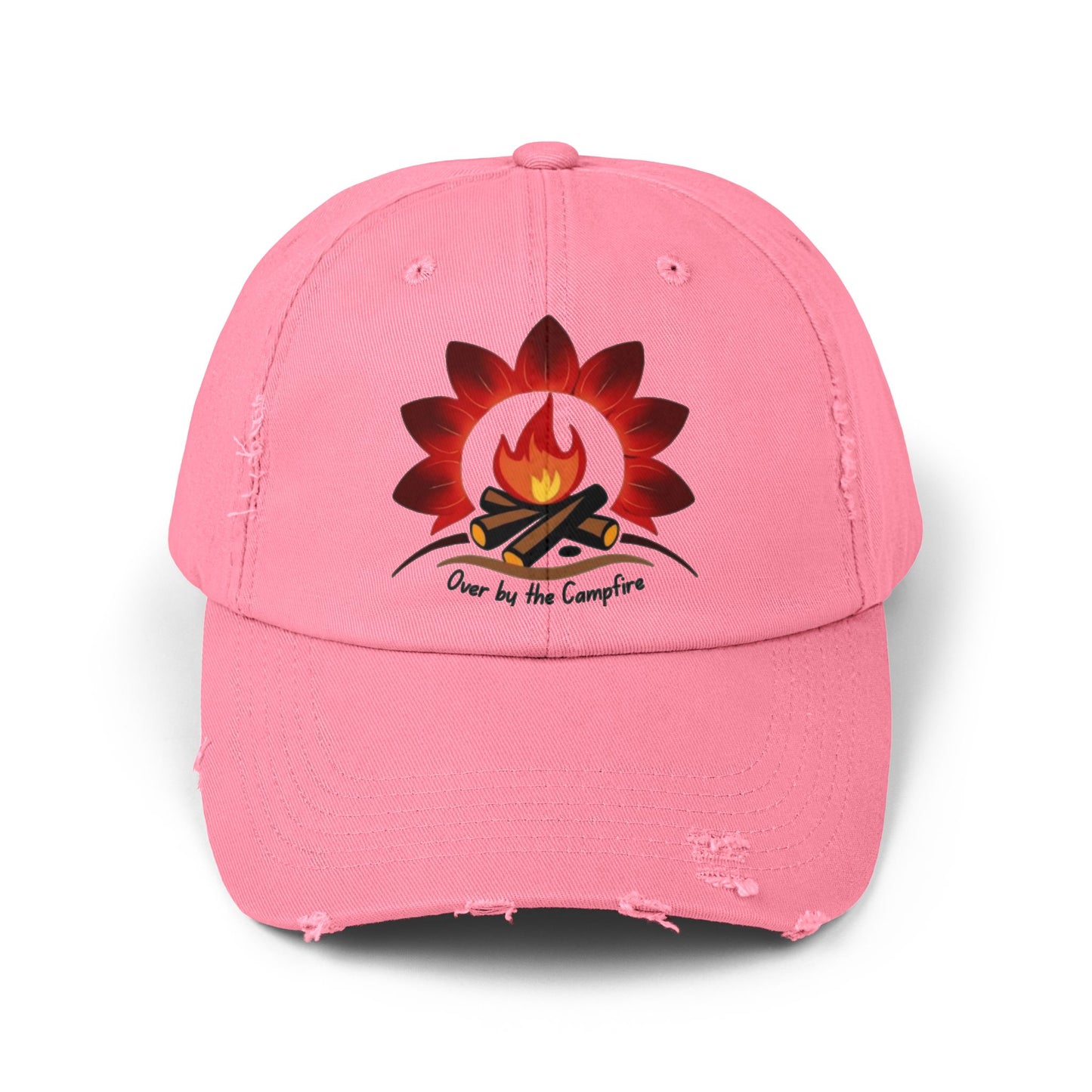 Over by the Campfire -Distressed Unisex Cap with Fire and Floral Design, Vintage Style Hat for Casual Wear, Great for Festivals, Daily Outings, Birthdays, [...]