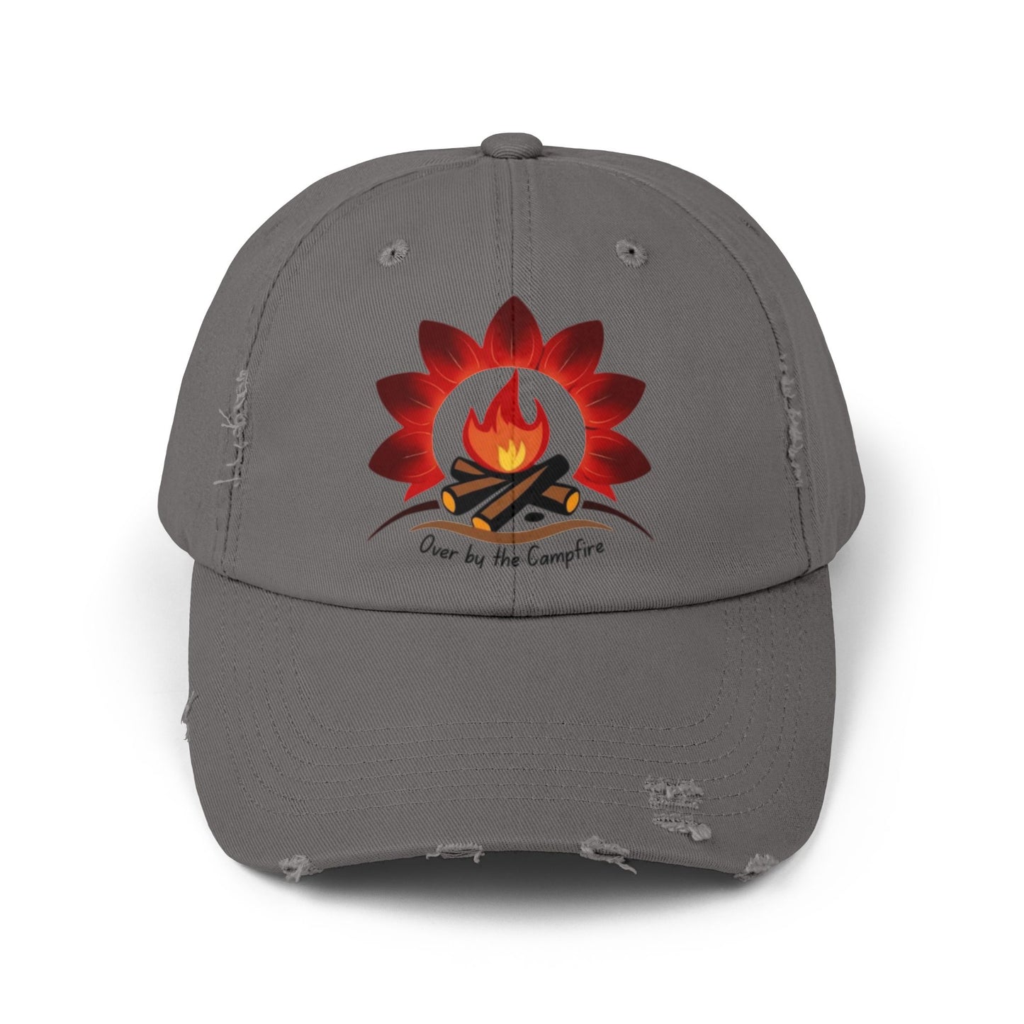 Over by the Campfire -Distressed Unisex Cap with Fire and Floral Design, Vintage Style Hat for Casual Wear, Great for Festivals, Daily Outings, Birthdays, [...]