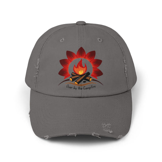 Over by the Campfire -Distressed Unisex Cap with Fire and Floral Design, Vintage Style Hat for Casual Wear, Great for Festivals, Daily Outings, Birthdays, [...]