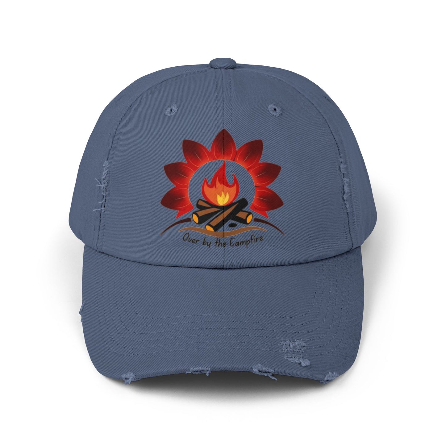 Over by the Campfire -Distressed Unisex Cap with Fire and Floral Design, Vintage Style Hat for Casual Wear, Great for Festivals, Daily Outings, Birthdays, [...]