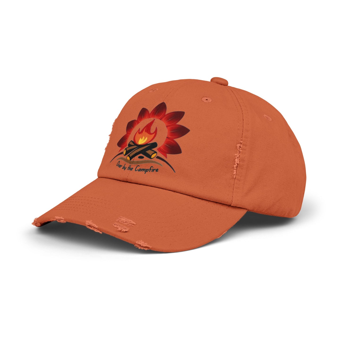 Over by the Campfire -Distressed Unisex Cap with Fire and Floral Design, Vintage Style Hat for Casual Wear, Great for Festivals, Daily Outings, Birthdays, [...]